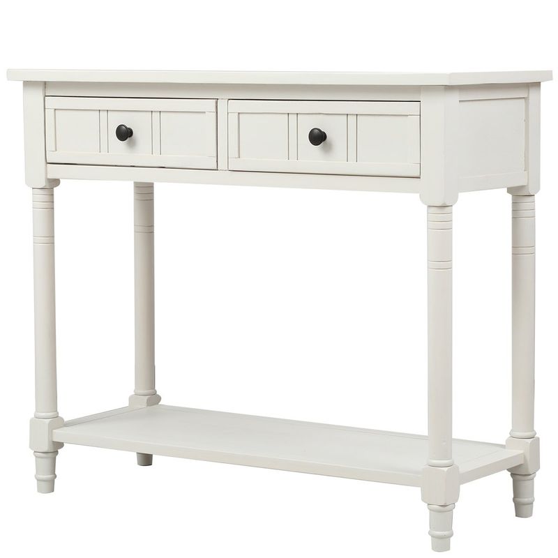 Daisy Series Console Table Traditional Design with Two Drawers and Bottom Shelf Acacia Mangium - Ivory