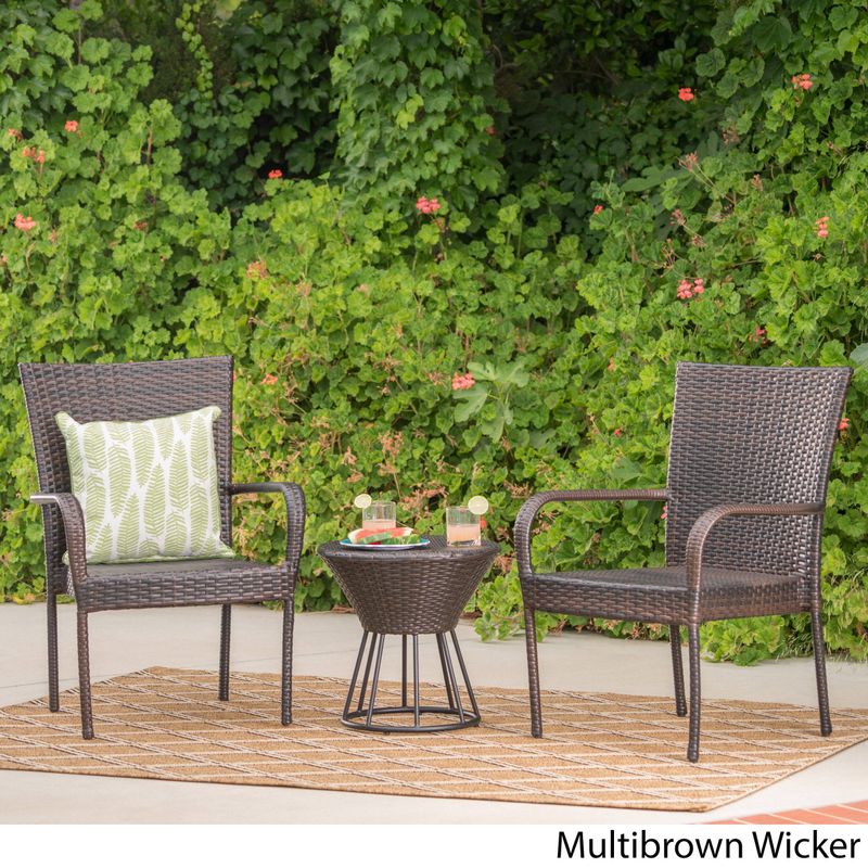 Davis Outdoor 3-Piece Wicker Stacking Chair Chat Set by Christopher Knight Home - Multibrown