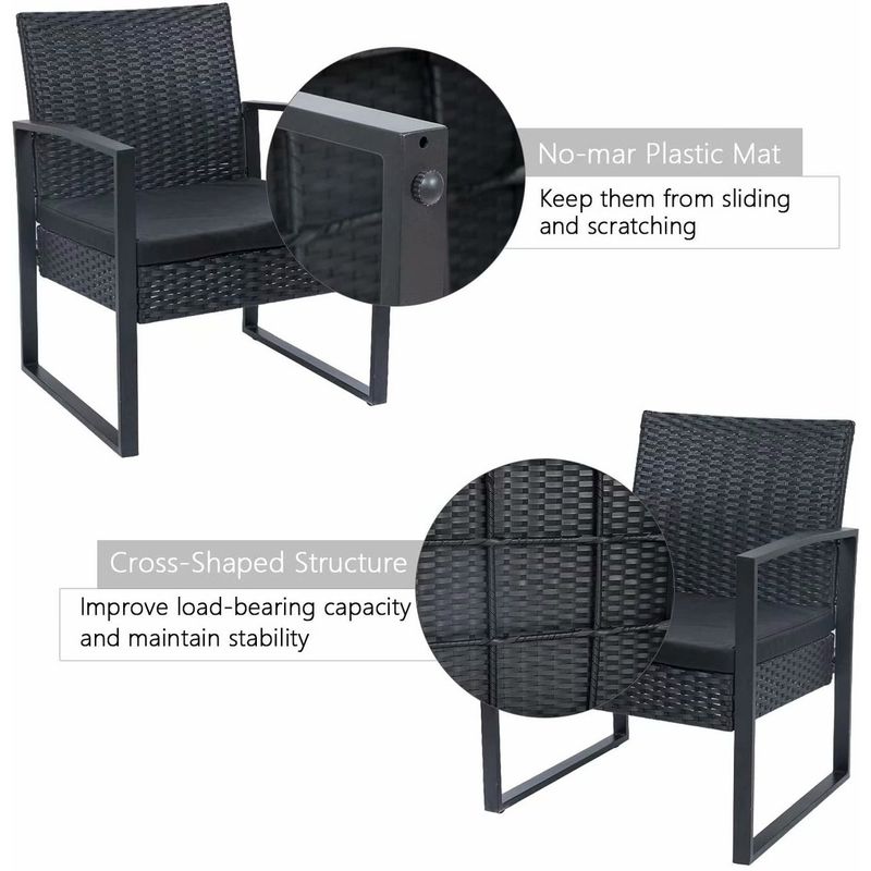 Homall 3 Pieces Patio Set Outdoor Wicker Patio Furniture Sets Modern Bistro Set Rattan Chair Conversation Sets - White