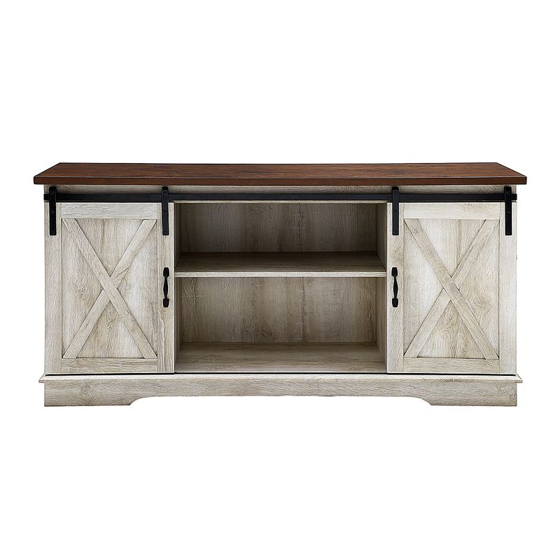 Front Zoom. Walker Edison - Industrial Farmhouse Sliding Door TV Stand for Most TVs up to 65" - Rustic White Brown