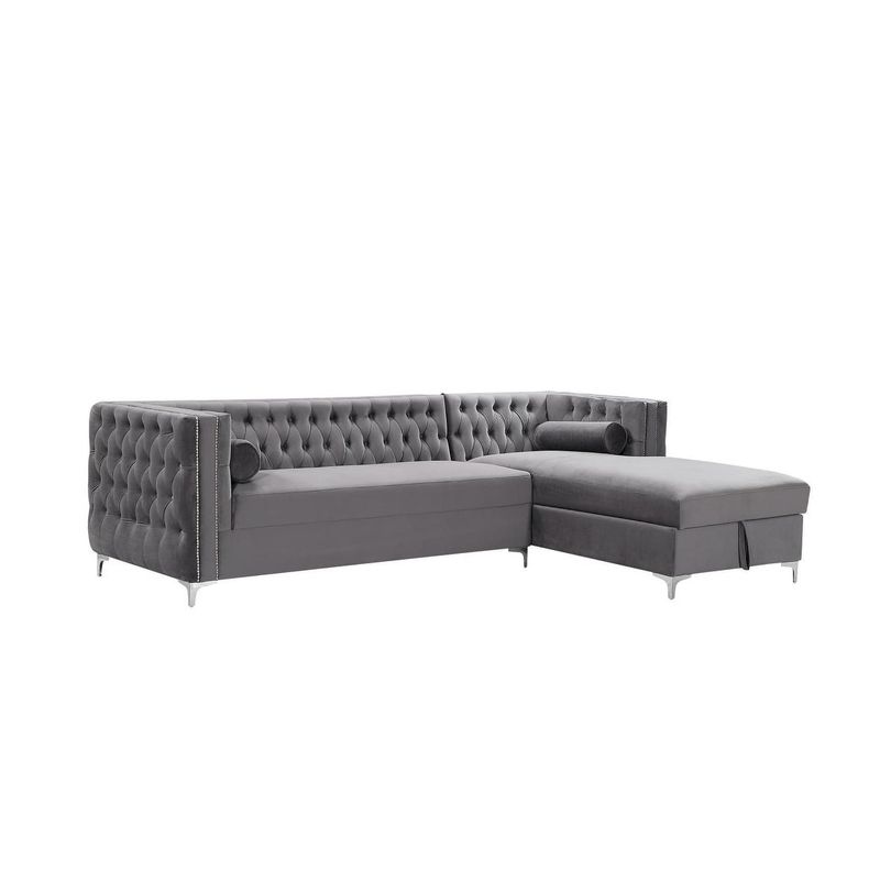 Antonio Tufted Velvet Sectional with RAF Chaise & Storage - Black
