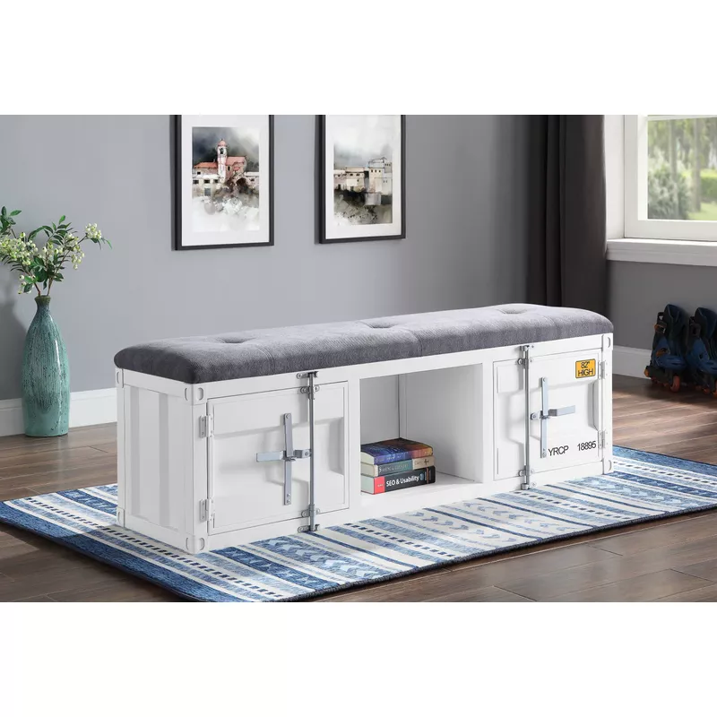 ACME Cargo Bench w/Storage, Gray Fabric & White