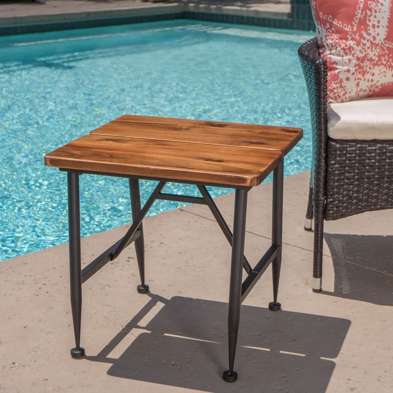 Eleanora Outdoor Acacia Wood End Table by Christopher Knight Home - Antique Brown + Black