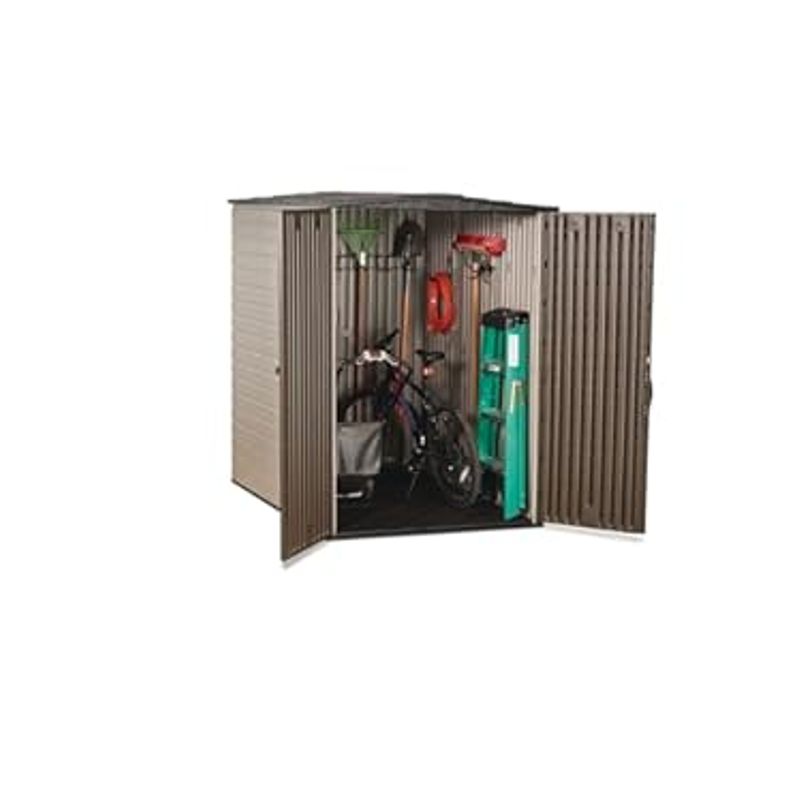 Rubbermaid Large Vertical Resin Outdoor Storage Shed, 5 x 6 ft., Dark Brown, with Lockable Doors for Home/Garden/Back-Yard/Lawn Equipment
