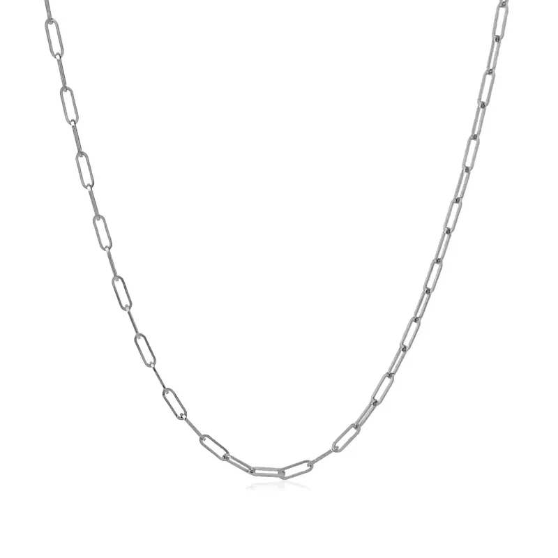 14K White Gold Fine Paperclip Chain (1.5mm) (18 Inch)
