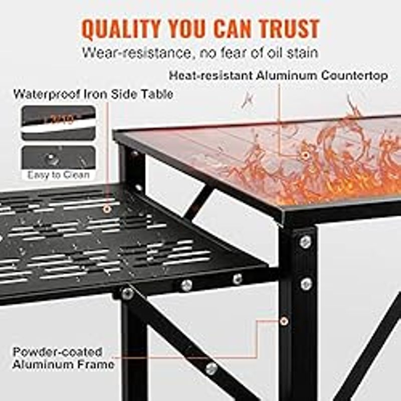 VEVOR Camping Kitchen Table, Aluminum Folding Portable Outdoor Cook Station with 4 Iron Side, 2 Shelves & Carrying Bag, Quick...