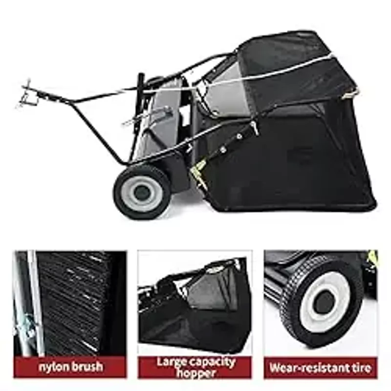 YITAMOTOR 42" Tow Behind Lawn Sweeper Pull Grass Large Hopper Black