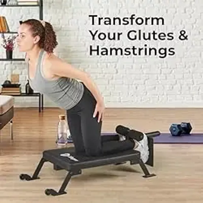 Lifepro Nordic Curl Workout Bench - Home Gym Hamstring Curl Machine & Glute Bench with Transport Wheels - Works with 1" & 2" Olympic Weight Plates - Durable Padding, Construction