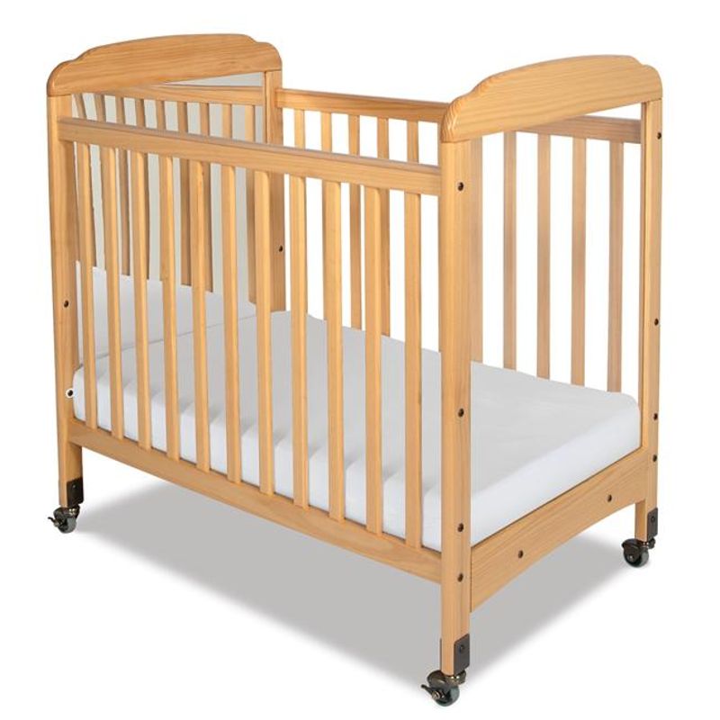 Serenity Natural Mirrored End Fixed-Side Compact Crib with Mattress - Natural Finish