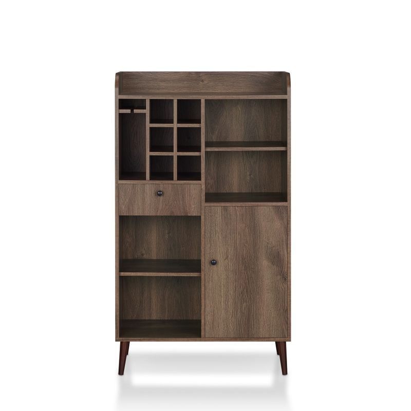 Furniture of America Karle Rustic Distressed Walnut Multi-storage Freestanding Mini Bar