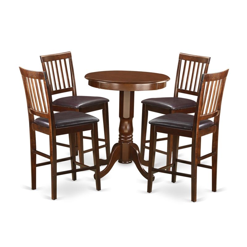 Brown-finished Solid Wood 5-piece Counter Height Pub Set - Faux Leather