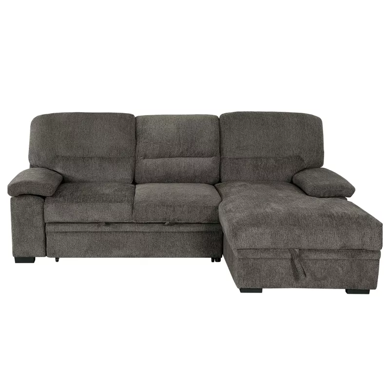 Jordan 93 in. Brown Right Facing L Shaped Sleeper Sectional with Storage