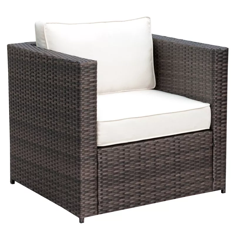 Contemporary Rattan Patio Arm Chair in Brown/Beige