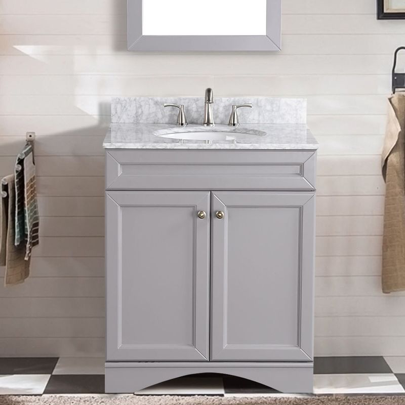 BATHLET 30" Bathroom Vanity Set with Mirror Ceramic Sink - Rectangular Sink - Grey Base