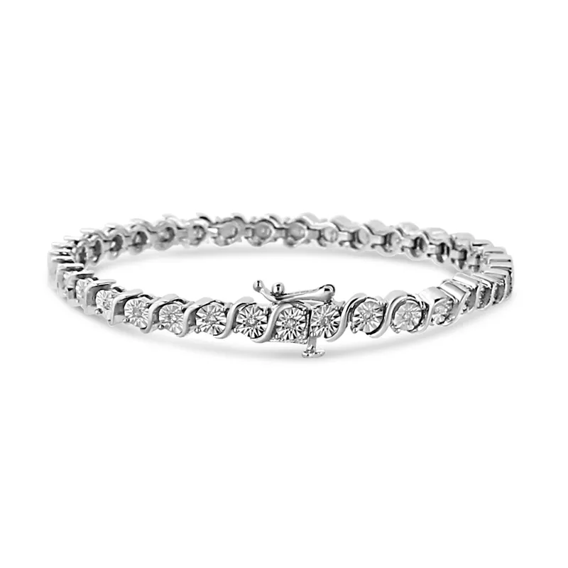 .925 Sterling Silver 1/4 Cttw Miracle-Set Diamond Round Miracle Plate "S" Link 7" Tennis Bracelet (I-J Color, I2- I3 Clarity) - Choice of Metal Color