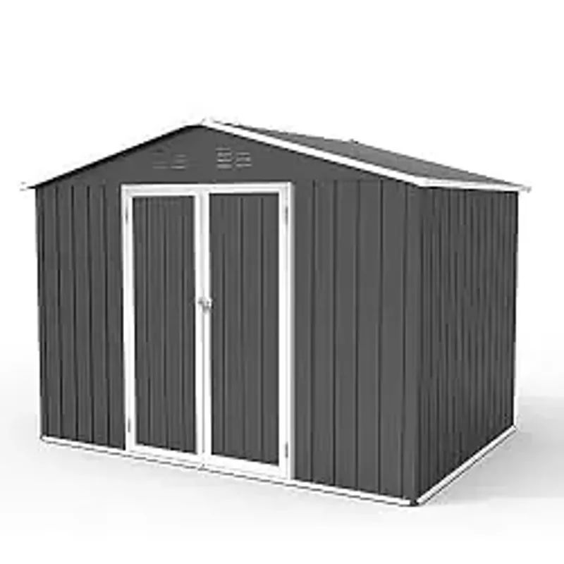 EMKK 8 x 6 FT Outdoor Storage Shed with Floor, Metal Outdoor Shed with Doors and Vents, Outdoor Tool Storage Shed Garden Shed Tool Sheds for Outdoor Patios, Garden, Lawn, Brown