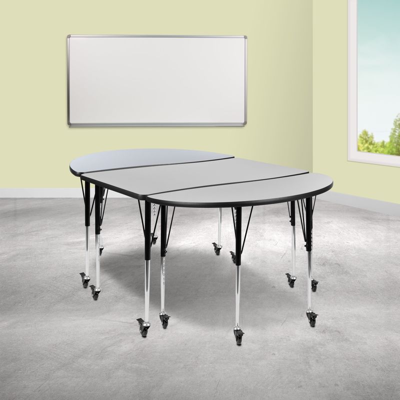 3 Mobile Piece 76" Oval Wave Collaborative Grey Adjustable Activity Table Set - Grey