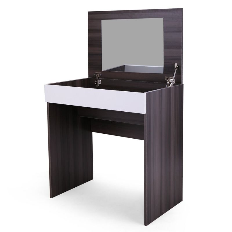 Vanity Make-up Dressing Table with Flip up Mirror Top Spacious Storage Vanity Table, Ebony and White - Espresso and White - No Drawers