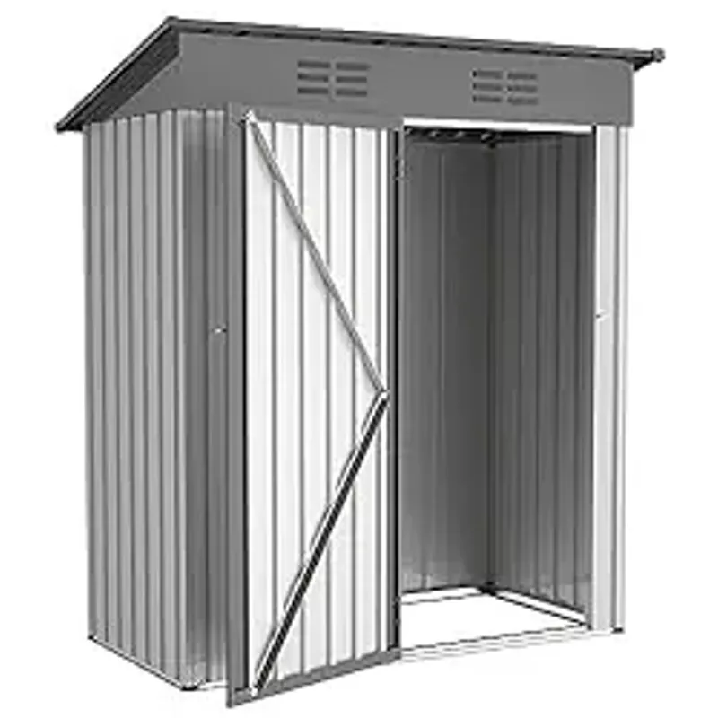 HAUSHECK Outdoor Storage Shed 5 x 3FT, Hinged Lockable Door, Padlock & Punched Vents, Metal Shed Storage House, Tool Sheds for Backyard Garden Patio Lawn