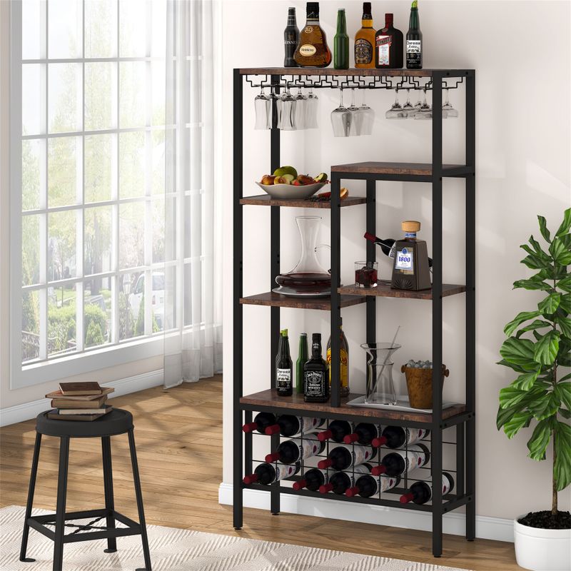 Wine Bar Cabinet,Wine Rack Free Standing Floor,Display Wine Storage Shelves with Bottle Holder&Glasses Rack - N/A - Vintage Brown