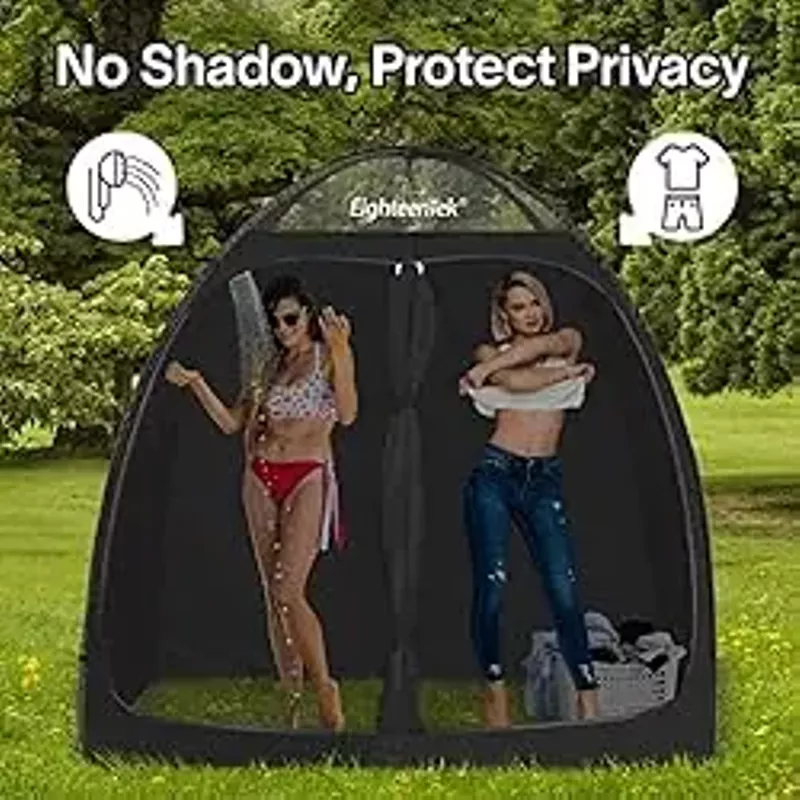 EighteenTek Shower Tent Changing Room 2 Rooms Outdoor Pop Up Camping Toilet Portable Privacy Dressing Shelter 83"x43"x80"H