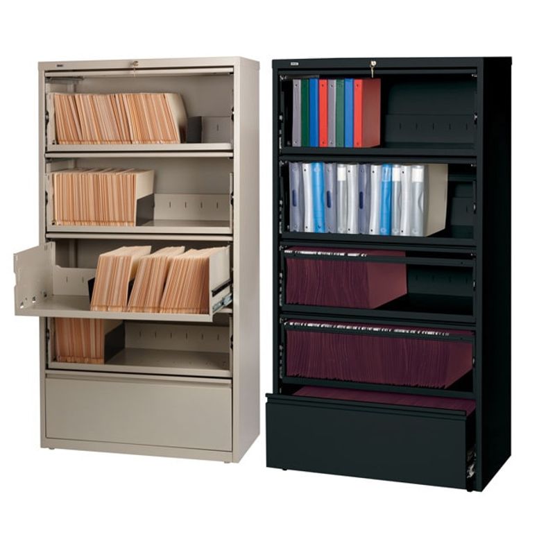 Hirsh 36-inch 5-drawer Lateral with Roll-out Shelves - Putty