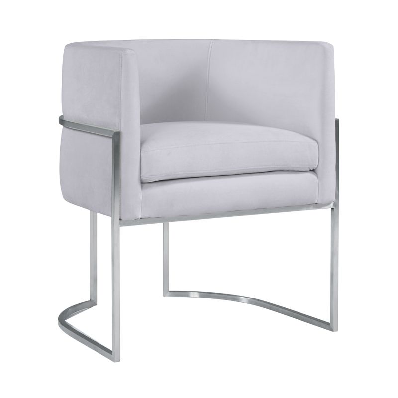 Giselle Grey Velvet Dining Chair with Silvertone Frame - Single - Grey - Dining Height