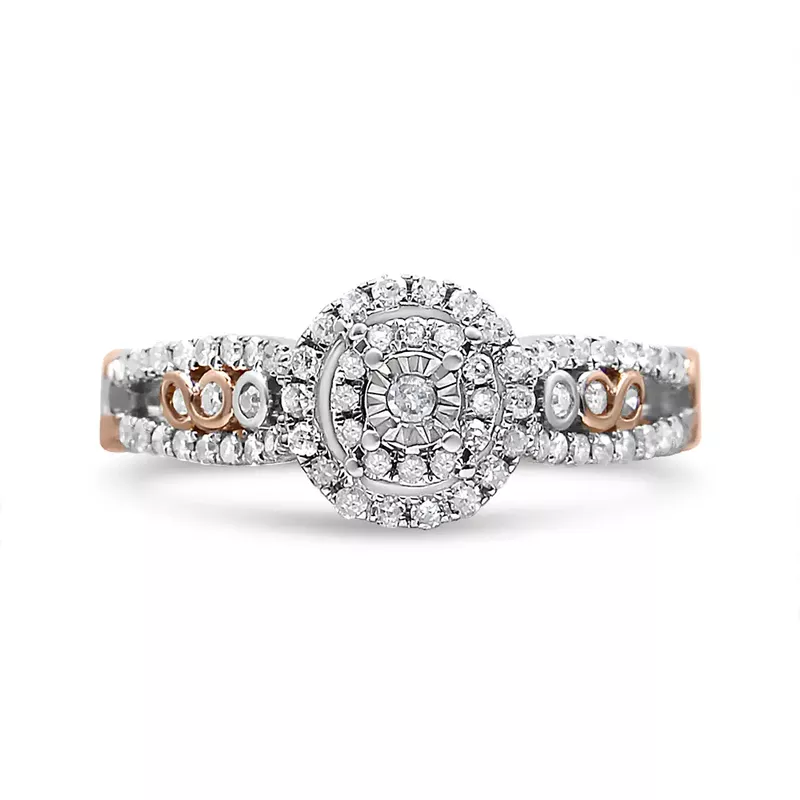 14K Rose Gold Plated .925 Sterling Silver 1/2 Cttw Round Diamond Double Frame Cross-Over Split Shank Engagement Ring (I-J Color, I2-I3 Clarity) - Size 7