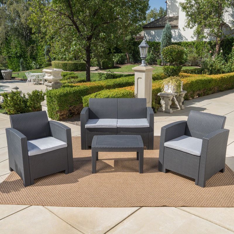 Daytona Outdoor 4-piece Wicker-style Chat Set with Cushion by Christopher Knight Home - Grey