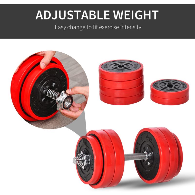 Soozier 66lbs Two-In-One Dumbbell & Barbell Adjustable Set Strength Muscle Exercise Fitness Plate Bar Clamp Rod Home Gym - Red