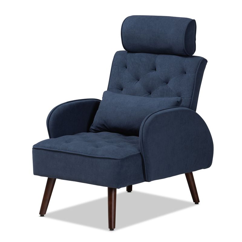 Haldis Modern Velvet Upholstered Wood Lounge Chair and Ottoman Set - Grey, Walnut Brown