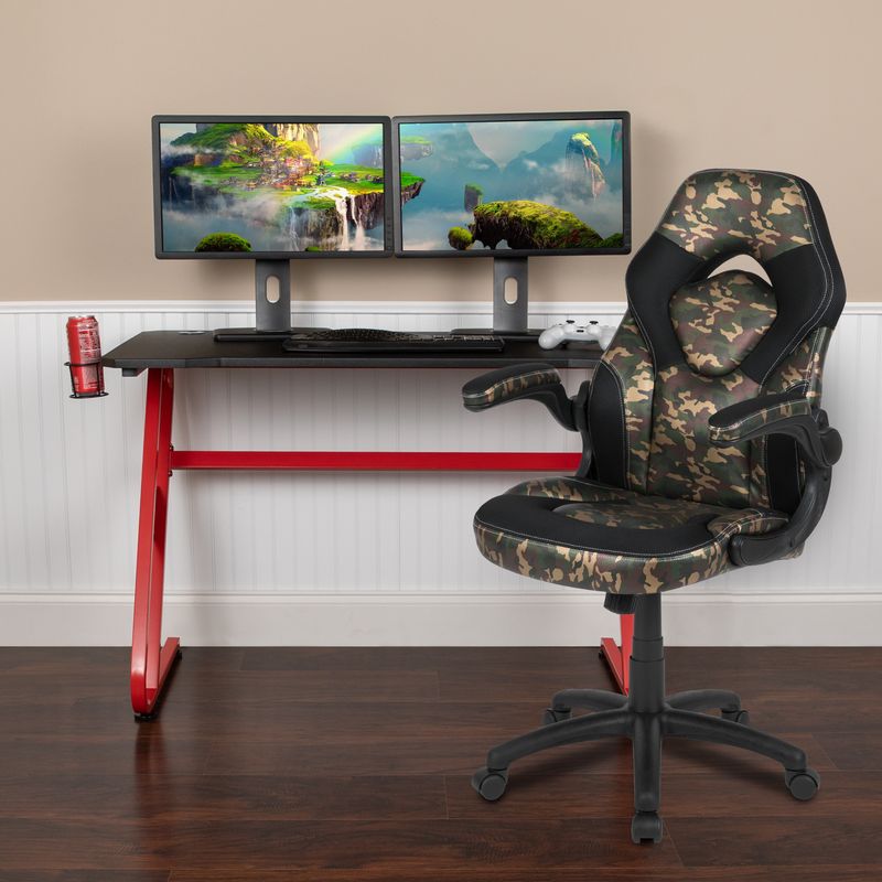 Gaming Desk and Chair Set with Cup Holder and Headphone Hook - Desk Bundle - Black