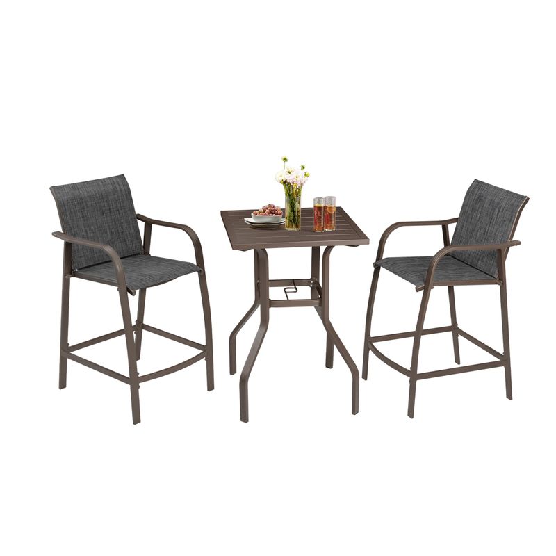 Aluminum Patio Bar Set All-weather 2 PCS Bar Stools and Table with Umbrella Hole - See the details - Black&Gray