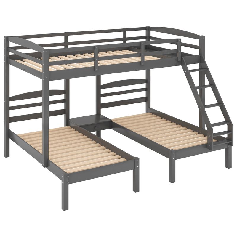 Full over Twin & Twin Bunk Bed,Triple Bunk Bed - Grey