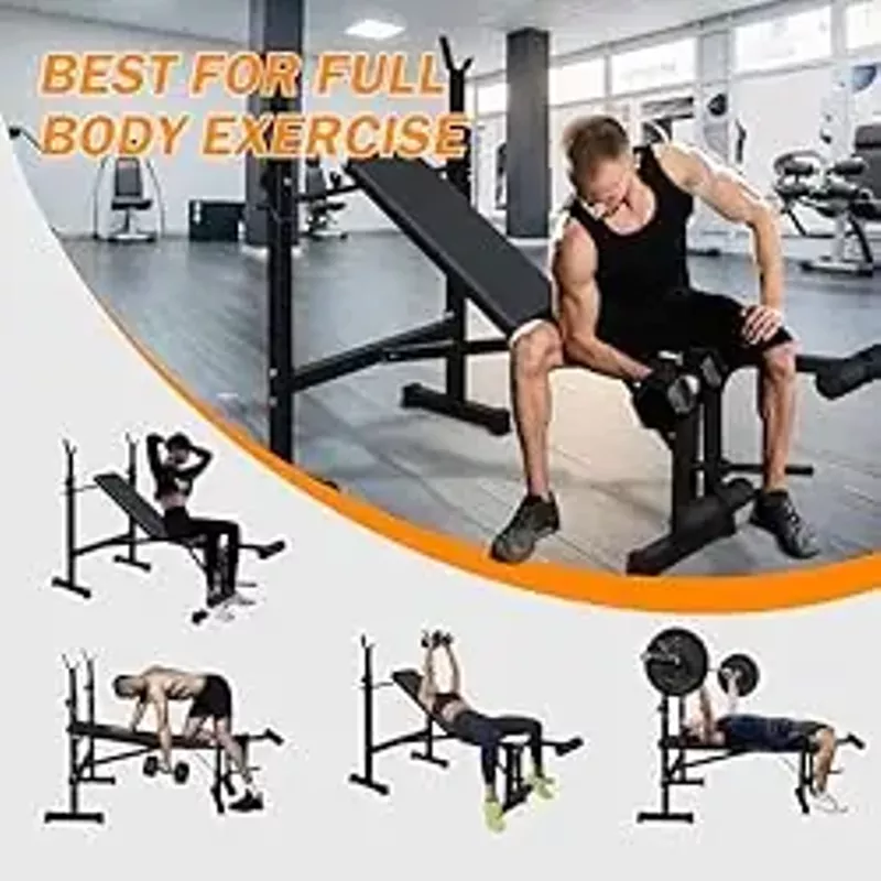 Olympic Weight Bench, Adjustable Weight Bench and Squat Rack, Bench Press Set With Leg Extension, Preacher Curl Pad, Workout Bench for Home Gym