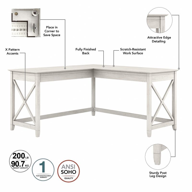 Key West 60W L Shaped Desk with Mobile File Cabinet by Bush Furniture - Shiplap Gray/Pure White