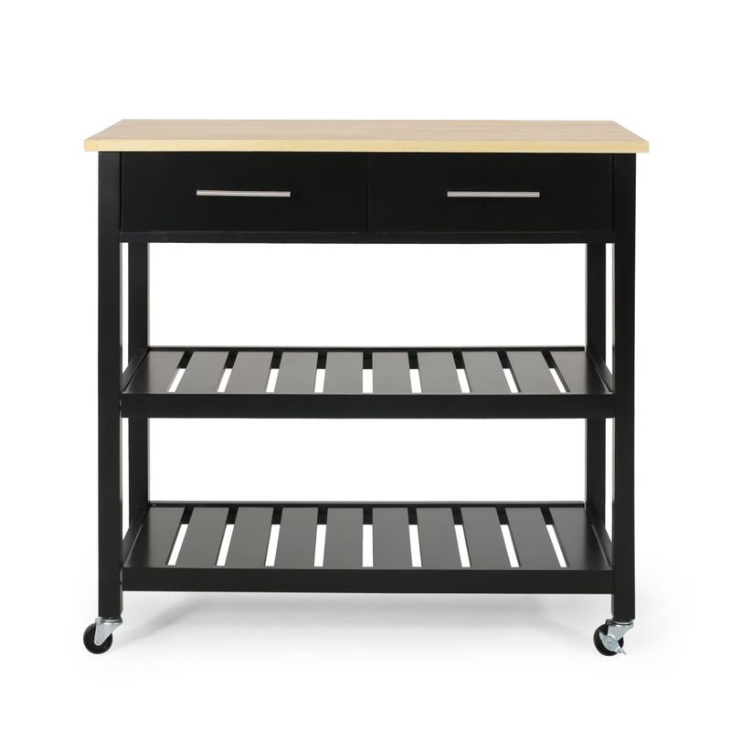 Neffs Indoor  Kitchen Cart with Wheels by Christopher Knight Home - Black + Natural