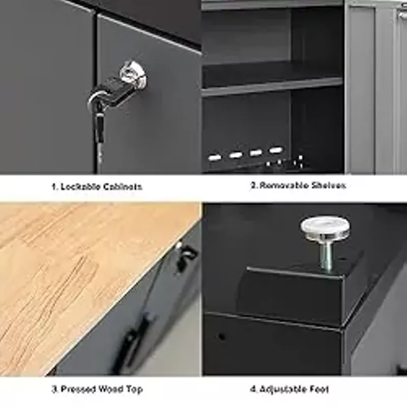 Torin 6 Piece Set with Lockers, Shelves and Wood Worktop, Black/Grey Garage Storage System