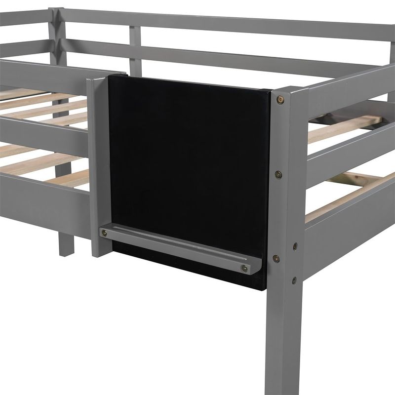 Merax Wood Loft Bed with Slide, Stair and Chalkboard - Grey - Twin