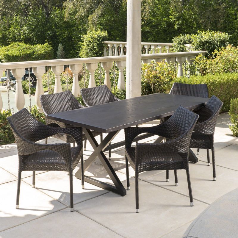Grayson Outdoor 7-piece Rectangular Wicker Aluminum Dining Set by Christopher Knight Home - Brown