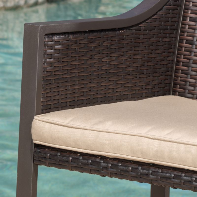 Riga Outdoor Wicker Barstool with Cushion (Set of 2) by Christopher Knight Home - Multi Brown