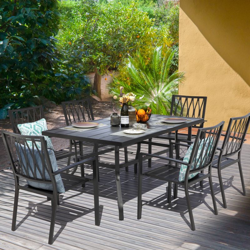 7-piece Metal Stackable Outdoor Dining Set - N/A - Black