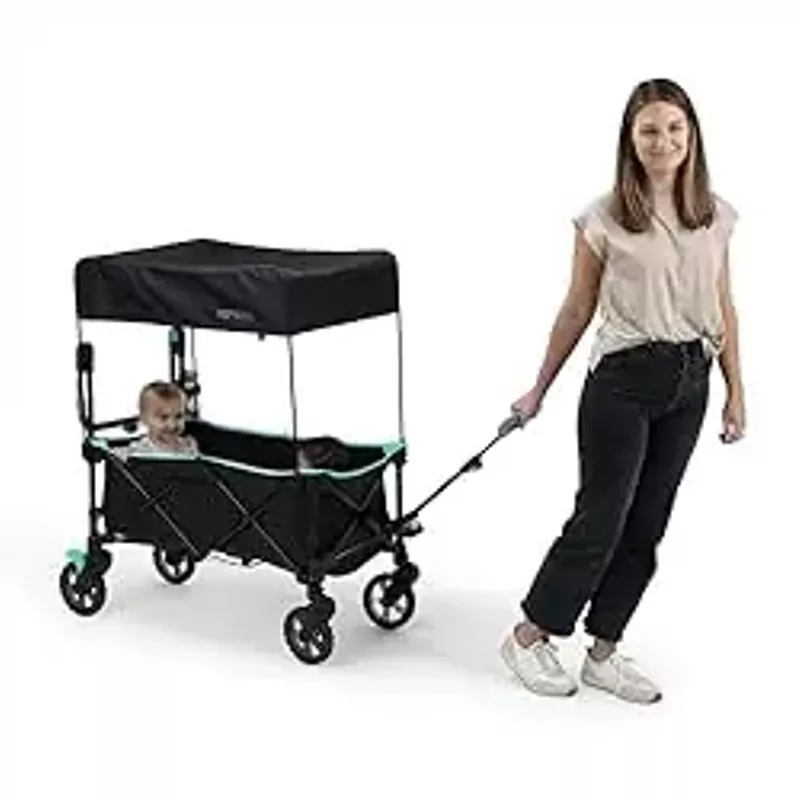 Summer by Ingenuity Pop 'N Ride Lightweight Stroller Wagon - Face-to-Face Seats for 2 with 3-Point Harnesses & Sun Canopy