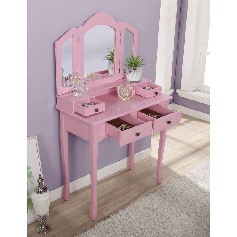 Copper Grove Ruscom Wooden Vanity Make Up Table/Stool Set - Rose Gold