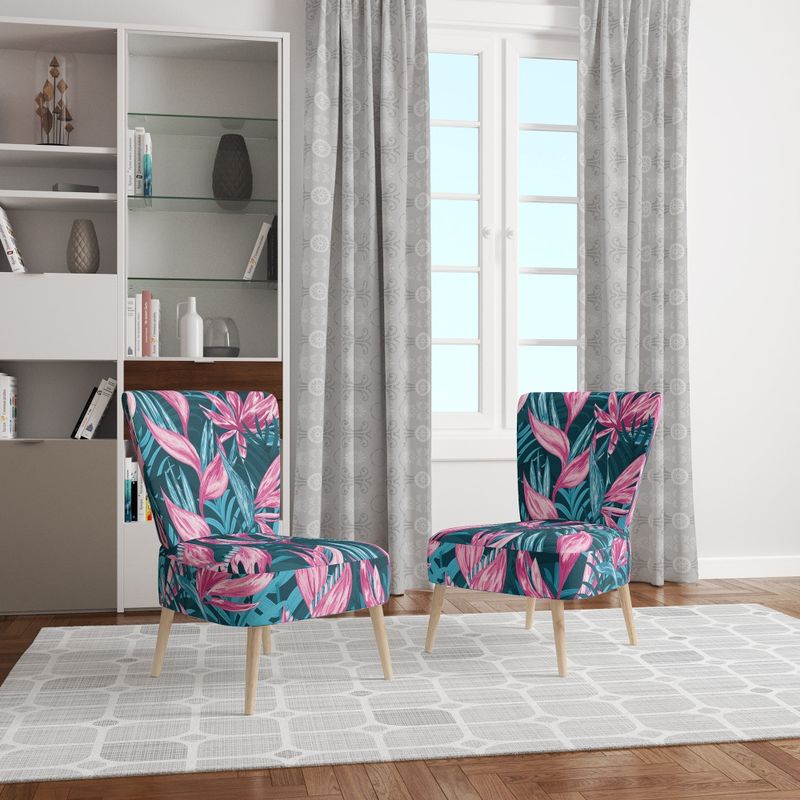 Designart 'Handdrawn Tropical Flowers' Upholstered Mid-Century Accent Chair - Slipper Chair