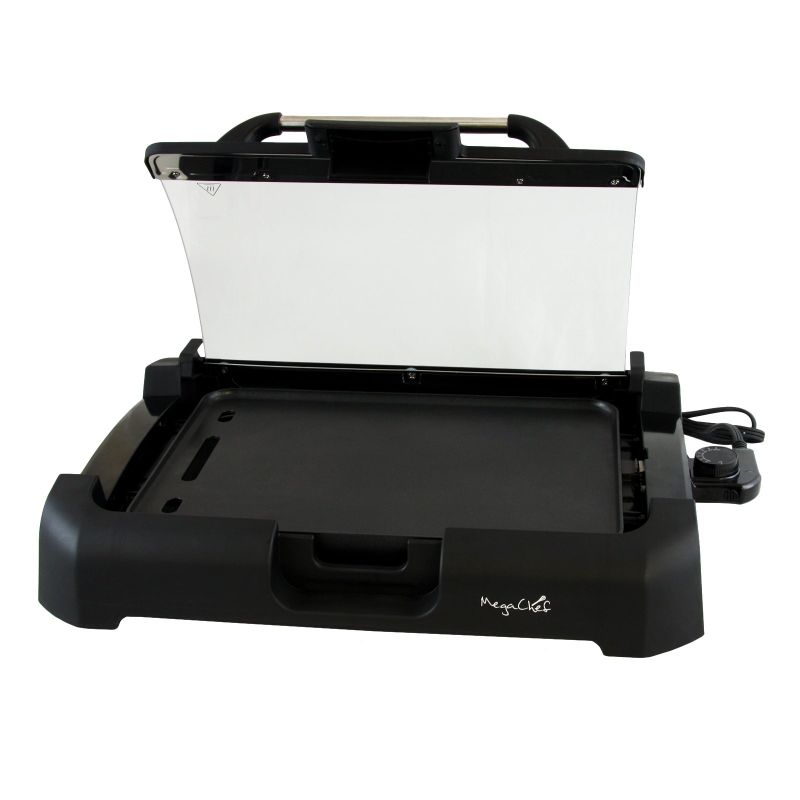 MegaChef Reversible Double Use Grill/Griddle with Glass Lid - Black