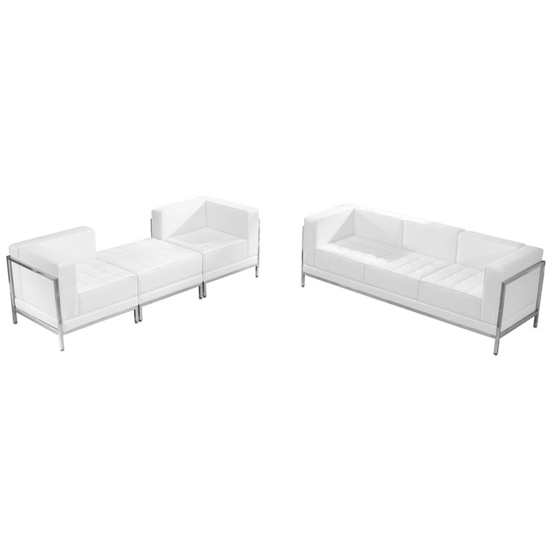 4 Piece LeatherSoft Sofa & Lounge Chair Set with Taut Back and Seat - White