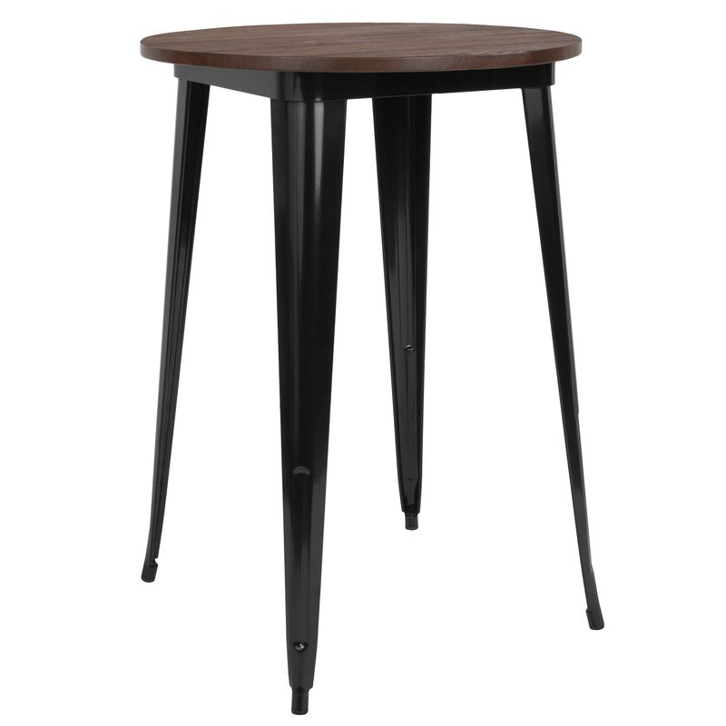 30" Round Metal Indoor Bar Height Table with Rustic Wood Top - Black