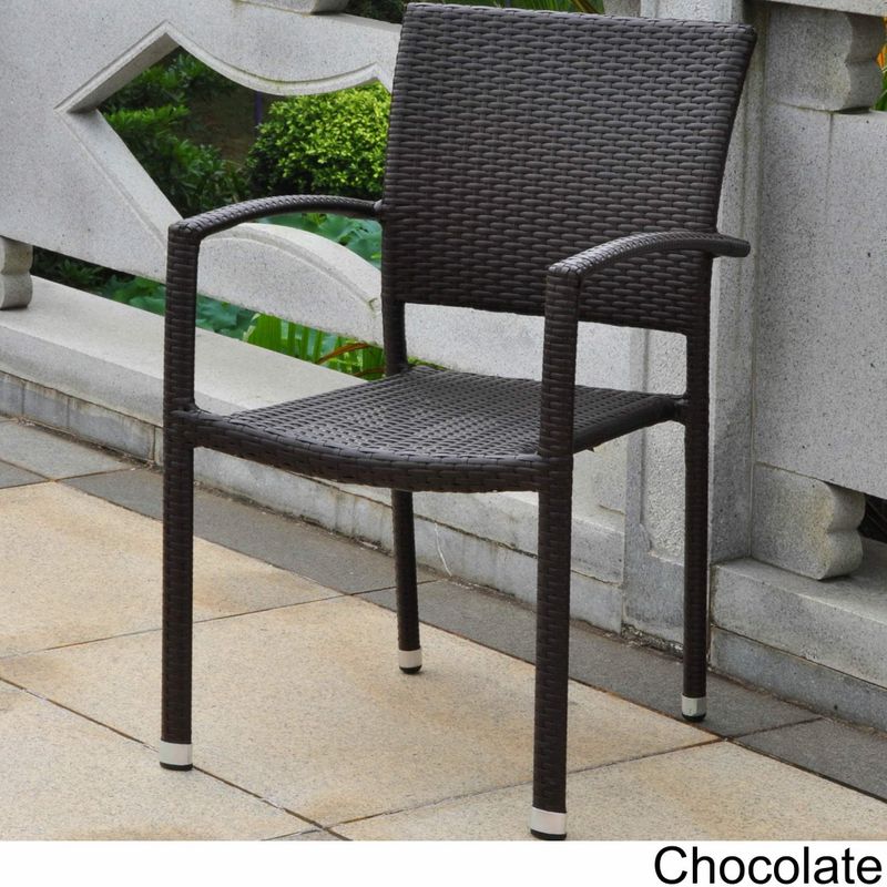 International Caravan Barcelona Resin Wicker/Aluminum Outdoor Dining Chairs (Set of 6) - Antique Black