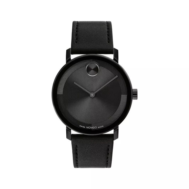 Movado - Men's Bold Evolution 2.0 Black Leather Strap Watch Black Dial